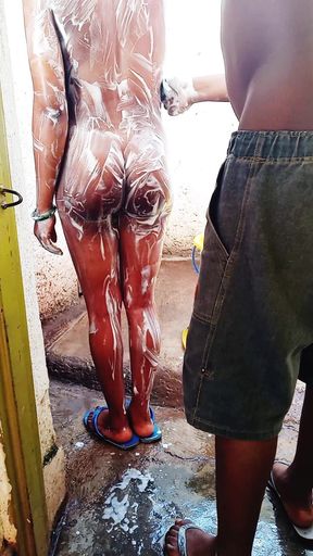 Outdoor Bathing My Pregnant Girlfriend in Dirty Environment