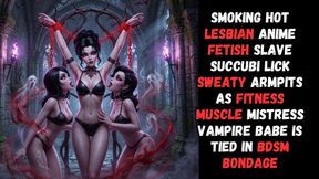 smoking hot lesbian anime fetish slave succubi succubus lick sweaty armpits as fitness muscle mistress vampire babe is tied in BDSM bondage