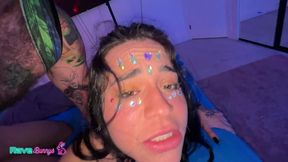 nervous yet daring fitbadonk finds her pleasure in a neon afterparty!