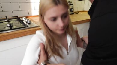 Big monster cock wrecks blonde Russian cleaning lady in the kitchen