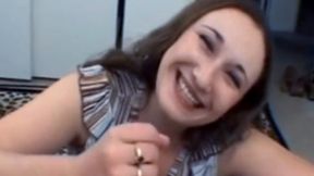 Hot bitch got amazing oral skills and sucks his small cock like a pro