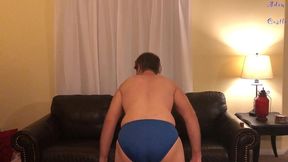 oiled stud does workout in man-thong