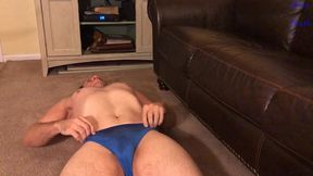 oiled stud does workout in man-thong
