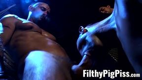 Tattooed studs cock sucking and hardcore pissing group sex