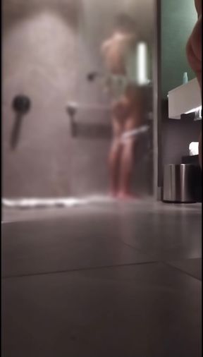 Married Woman Making Out with Her Lover in the Shower and Receiving Anal Licking in Front of the Mirror