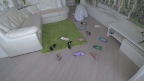 A white monster swallows shoes and then regurgitates them a