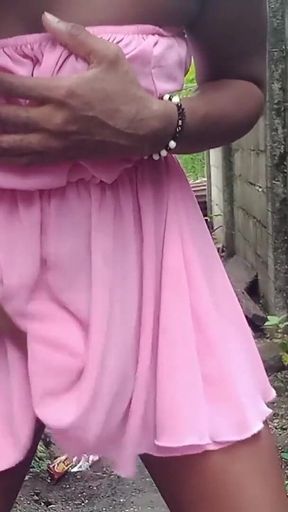 Teasing in a Pink Dress Squeezing My Boobs Fingering Rubbing My Wet Hairy Pussy