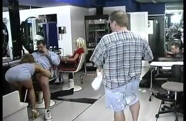 Nerdy blonde gets rough anal fucked in the parlor