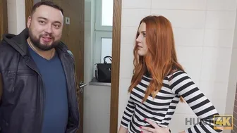 Redhead Belle gets fucked by a stranger in a toilet while her boyfriend watches