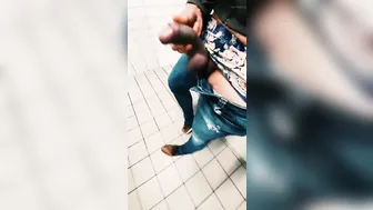 Twink Exhibitionist Jerks Big Cock in Public Restroom