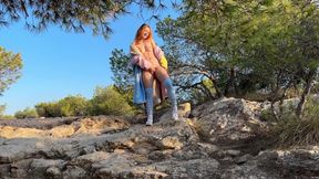 Naked Outdoor Walk with Coat in Mountains!