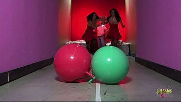 As the couple fucks passionately the two brunette lesbians with big boobs decide to have their own fun