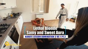 Lethal Blonde, Samy and Sweet Aura karate lesson domination 3 VS 1 pt2