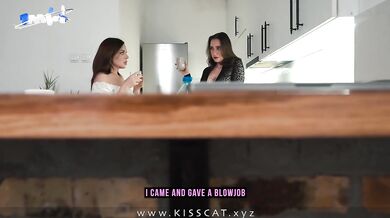 DAY 25 - MILF GF and Step mom with Strapon teach sex Step son in POV 3some FFM Fuck