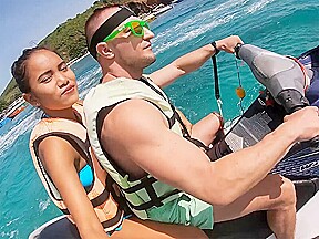 Jetski blowjob in public with his real Asian teen 18+ girlfriend