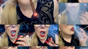 Close-up More Menthol 120s - Deep Inhales, Nose exhales, Coughing, red lipstick and long red nails