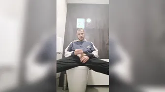 Brazilian Twink Strokes Big Cock in Bathroom Solo