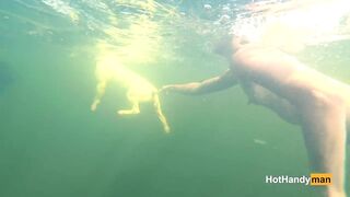 Nude cougar Swimming into the River with her Dogs (underwater Shooting Music)