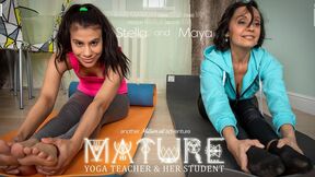 Mature Yoga prof has a special lesson for her lesbian college girl