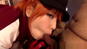 Asian cosplay teen 18+ in rubber showing creampie