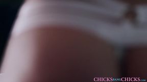 Classy dykes Dani Daniels and Raven Rockette lick each other
