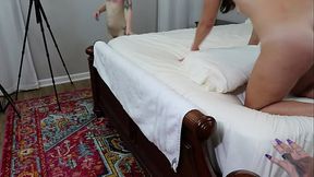 Behind the scenes - Twp teens and a milf fucked by old man