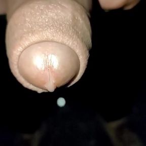 Close up Slow Motion - Cum Dripping Out of Uncut Cock