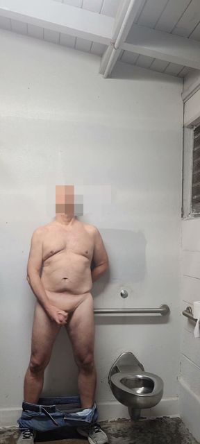 Solosexual Old Man Stripped and Masturbating in Men's Room   Clip 1