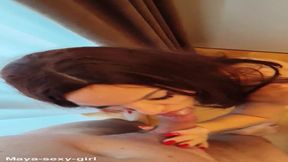 Brunette beauty loves getting covered in cream during a steamy POV BJ and