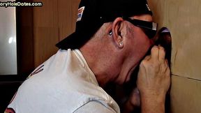 Gloryhole DILF sucks fat black dick with his eager mouth