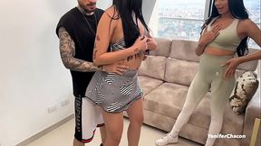 Two hot Venezuelan girls fuck their personal trainer