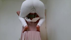 freak girl wetting white yoga pants with pee