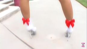 The guy moves Veroniques white panties and stuffs a big cock in her cunt