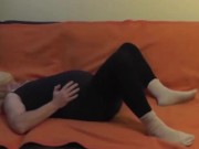 pregman in labor on the sofa