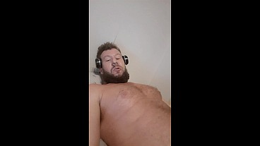 Very extremely dirty talk by Russian hairy man and big cumshot on hairy body