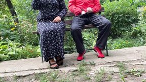 Curvy mother-in-law takes my load outside
