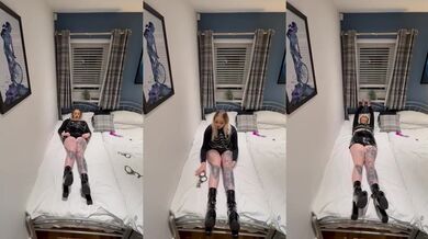 Blonde Welsh Girl Gushes Herself Wild In Latex With Handcuffs Again