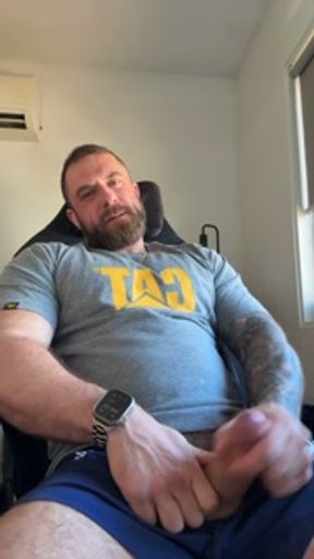 Built Aussie Bloke Edges in Office Chair &amp; Explodes POV All Over Your Face