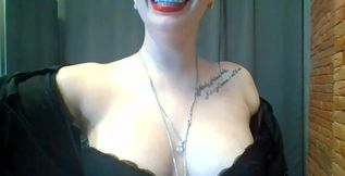 I Am Teasing You with My Big Sensual Red Lips, Covering Them More and More in Lipstick, Smoking Hookah and Blowing