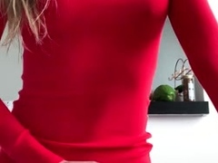 Dani Berry Standing Masturbation In Red Dress