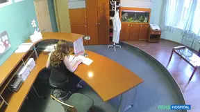 Hot redhead Helen sucks cock for job security in hospital office