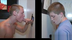 Gloryhole blowjob with gay horny stud