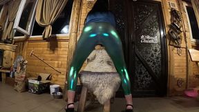 shiny leggings cameltoe dance, deepthroat and cum on my pussy