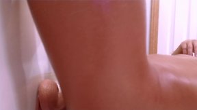 Exploring anal play in the bathroom with a dildo