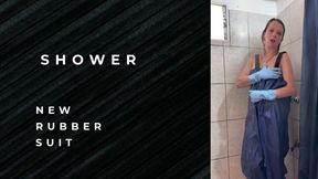 play new rubber suit in shower