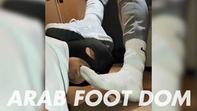 Arab Master Intense Foot Domination with Nike TN Sneaker, white Nike Socks and feet (Low Angle)