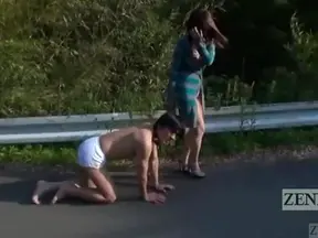 Subtitled Japanese Public Nudity Walk With Man On Leash Arouses Passersby