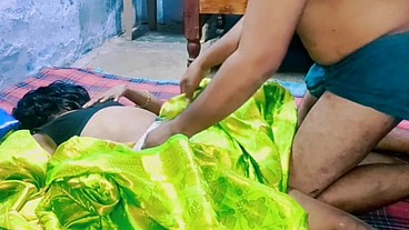 Indian village wife green colour saree Fuking