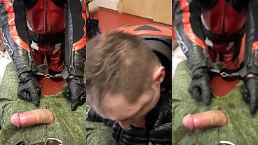 Leather Biker blowjob Military Man