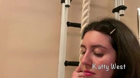 skinny russian babe katty west makes exercises on the wall-mounted ladder